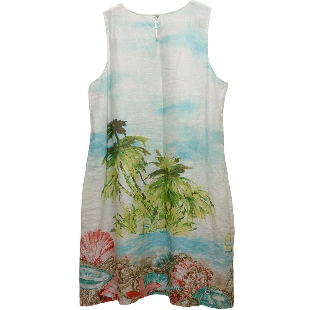 J.Jill Love Linen Sleeveless Shift Dress L White Tropical Beach Coastal Resort - Picture 2 of 10